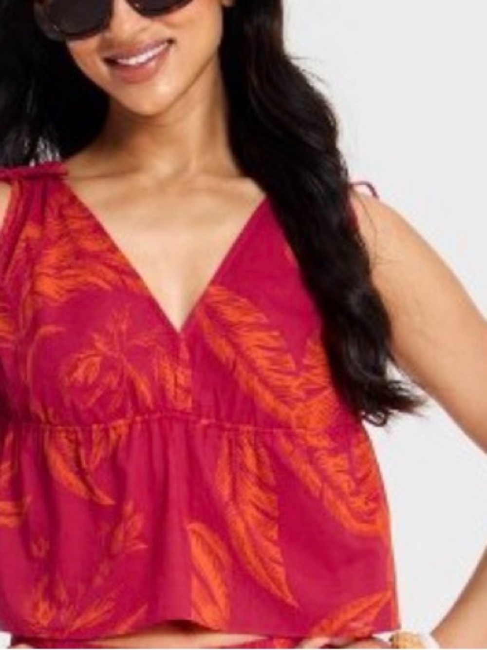 a new day Pink & Orange Tropical Tie-Shoulder V-Neck Peplum Camisole - Picture 3 of 12